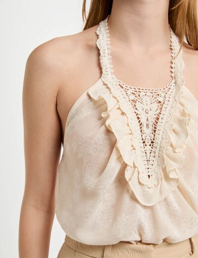 Top with lace detail cream women