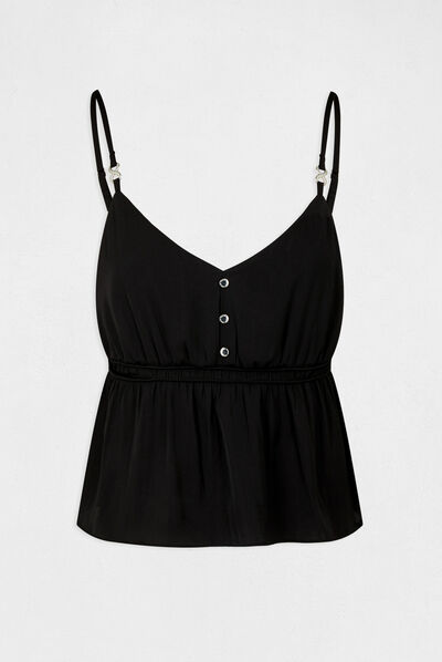 Blouse with thin straps and ornament black ladies'