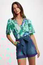 Short en jean ceinturé denim stone femme