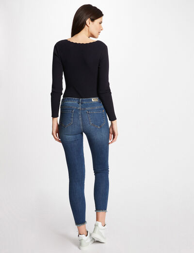Long-sleeved jumper with scallop hem navy ladies'