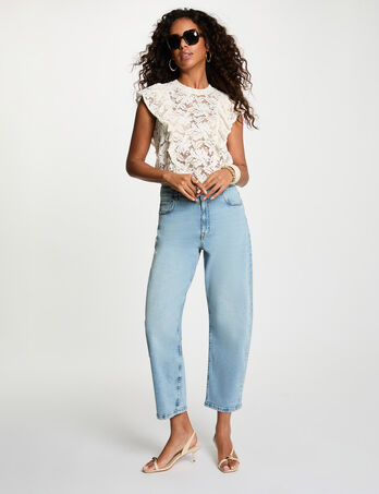Straight-leg jeans heavy stone wash denim women