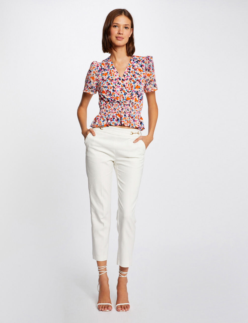 Short-sleeved t-shirt floral print ecru women