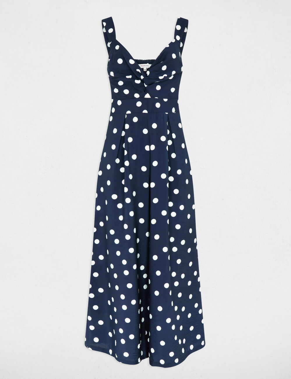Flowy polka dot jumpsuit navy blue women