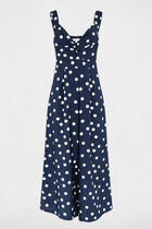 Flowy polka dot jumpsuit navy blue women