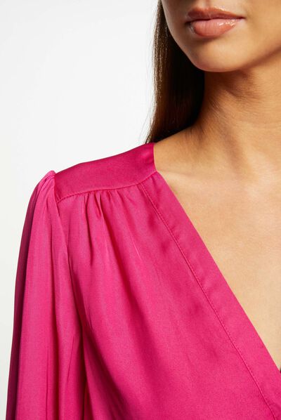 Satin long-sleeved t-shirt raspberry ladies'