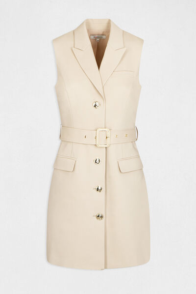 Belted sleeveless straight dress beige ladies'