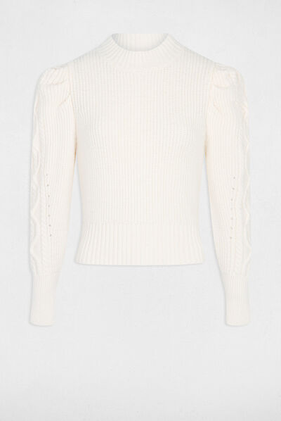 Long-sleeved jumper with high collar ivory ladies'