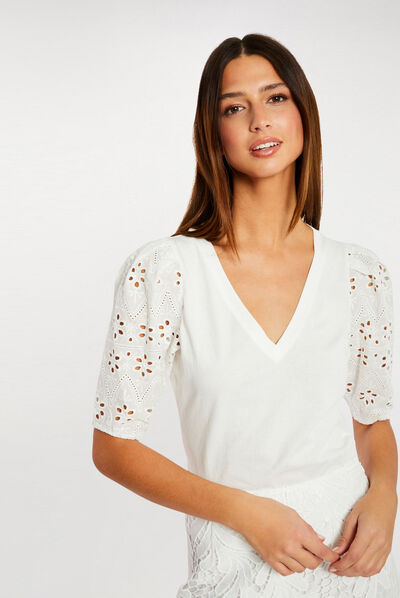 Short-sleeved t-shirt ecru ladies'
