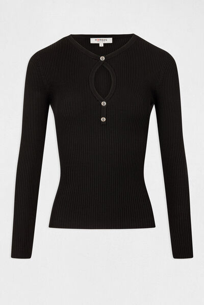 Long-sleeved jumper with opening black ladies'