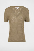 Short-sleeved openwork jumper khaki green women
