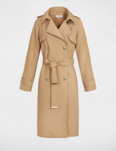 Long trench coat with tailored collar beige women