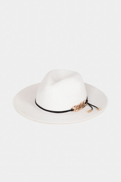 Sun hat with metal ornament white ladies'