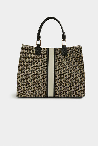 Shopper bag with graphic print black ladies'