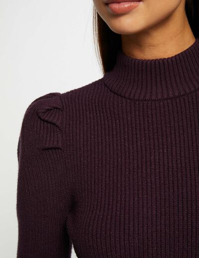 Long-sleeved jumper with high collar dark purple ladies'