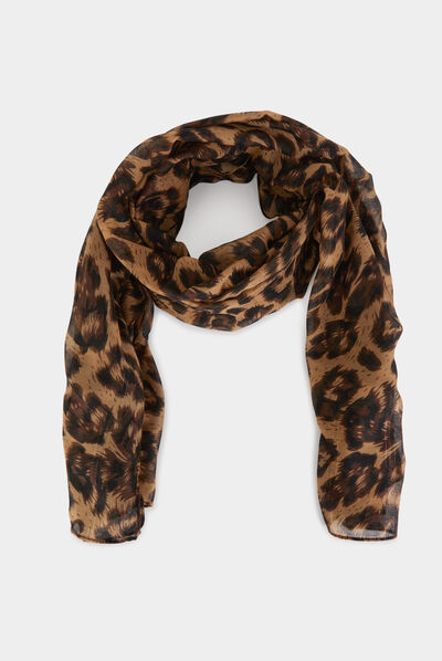 Scarf with animal print chestnut brown ladies'