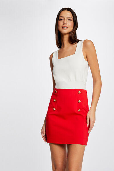 High-waisted straight skirt with buttons red ladies'