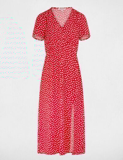 Mid-length dress with V-neck red women
