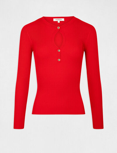 Long-sleeved jumper with opening red ladies'