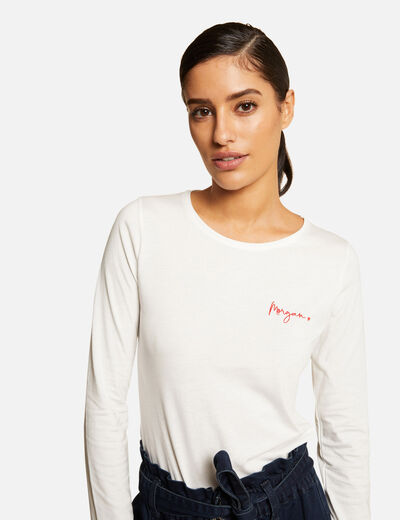 Long-sleeved t-shirt with embroidery ecru ladies'