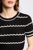 Pull manches courtes rayé noir femme