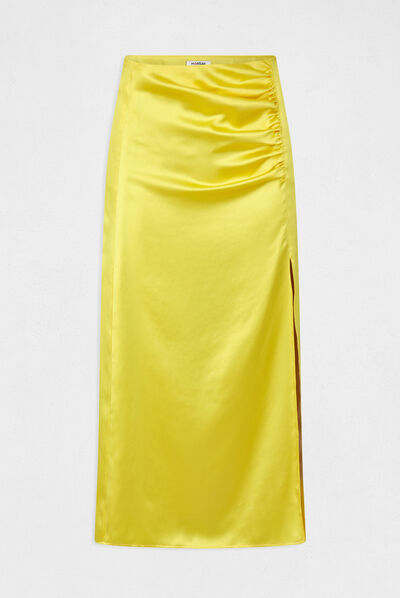 Slitted straight satin skirt  ladies'