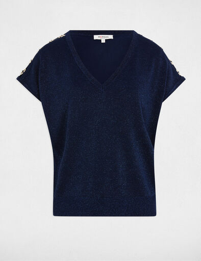pull col en v manches courtes bleu petrole femme Pull col en V manches courtes bleu pétrole femme