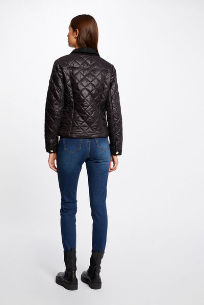 Straight buttoned padded jacket black ladies'