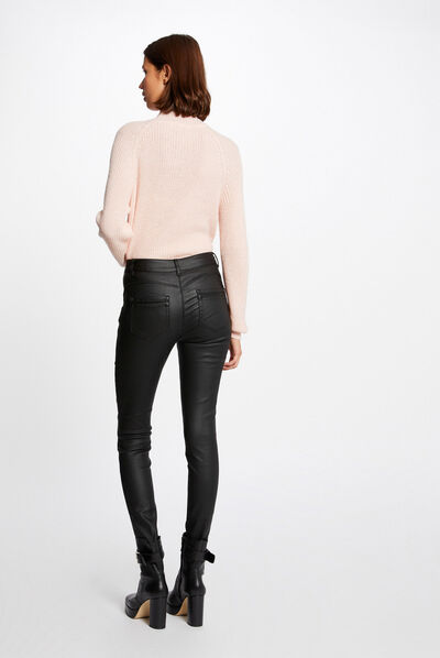 Skinny trousers with wet effect black ladies'