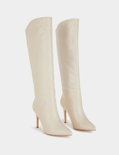High boots with stiletto heels ivory women