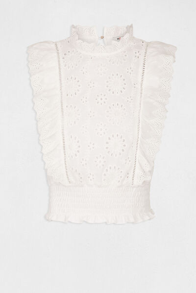 Vest top wide straps with embroidery ecru ladies'