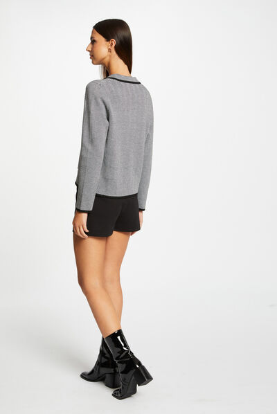 Knitted jacket chevron print black ladies'