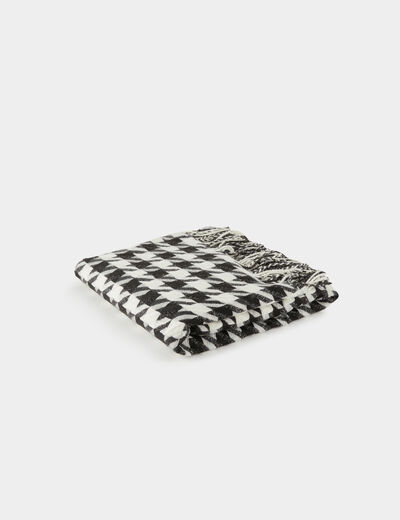 Scarf with fringes and houndstooth print black ladies'