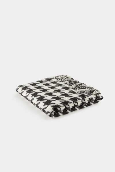 Scarf with fringes and houndstooth print black ladies'