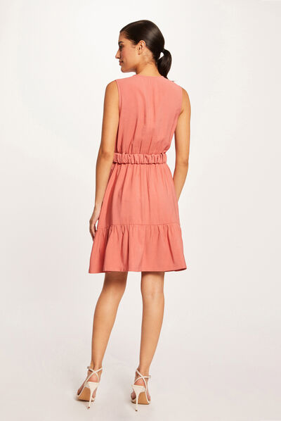 Loose straight belted dress rust ladies'