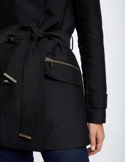 Waisted belted trenchcoat with hood black ladies'