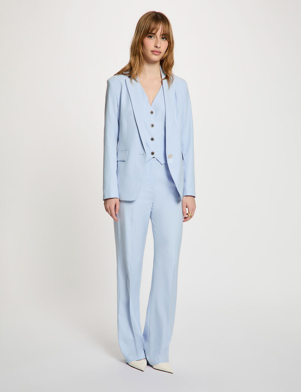 Fitted striped jacket sky blue women