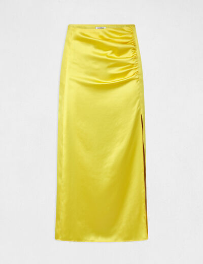 Slitted straight satin skirt medium yellow ladies'