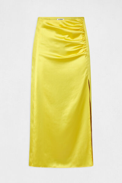 Slitted straight satin skirt medium yellow ladies'