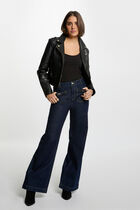 Short faux leather jacket black women