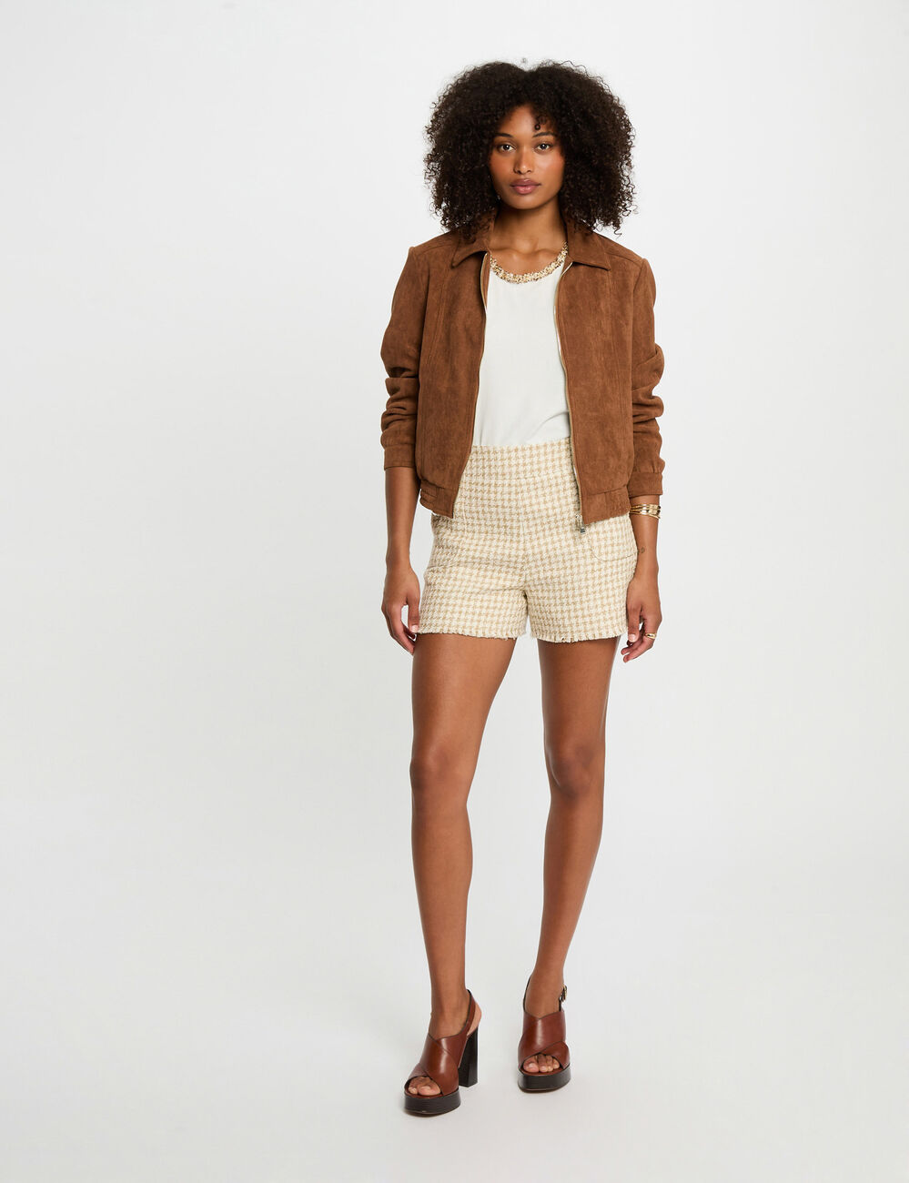 Suede jacket cognac brown women