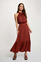 Maxi loose A-line dress cognac brown women
