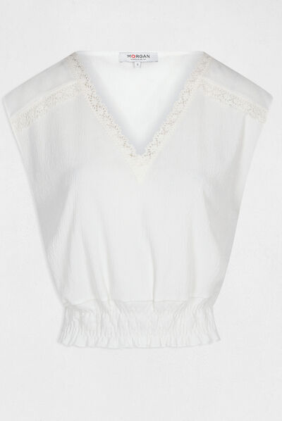 Short-sleeved t-shirt with lace ecru ladies'