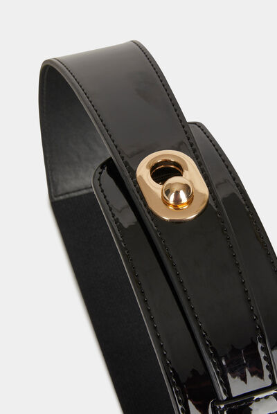 Asymmetric elasticised belt black ladies'