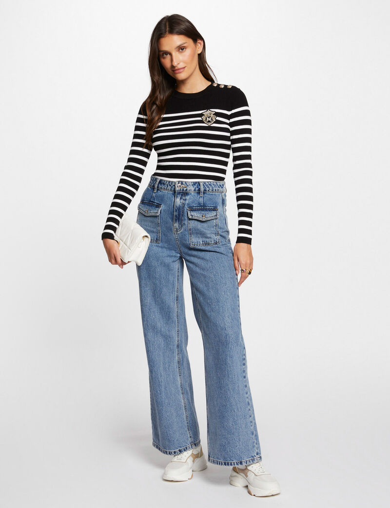 pull manches longues a rayures noir femme Pull manches longues à rayures noir femme