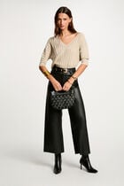 Pull manches 3/4 col en V sable femme