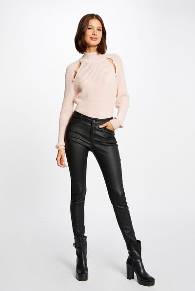 Skinny trousers with wet effect black ladies'