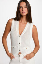 Sleeveless openwork cardigan white women
