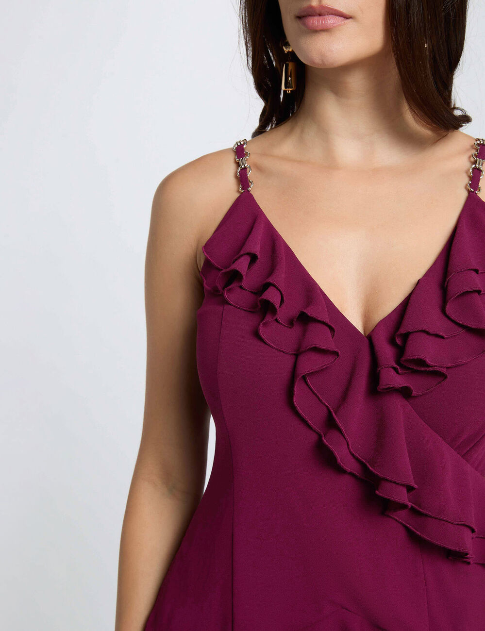 Short dress with V-neck plum women