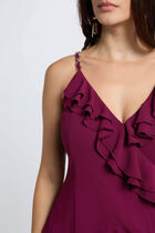Short dress with V-neck plum women