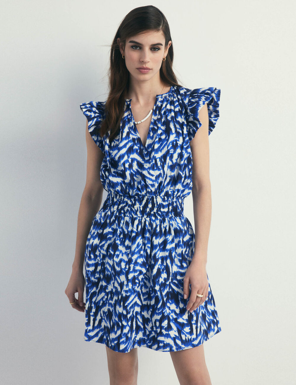 Printed waisted short dress multicolored women